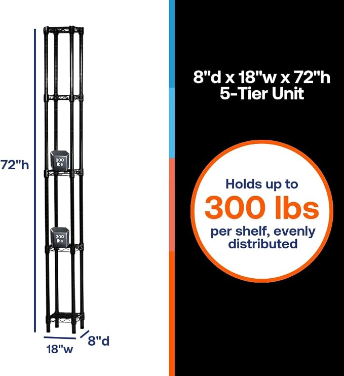 Shelving Inc. 8" d x 18" w x 72" h Black Wire Shelving - Image 2