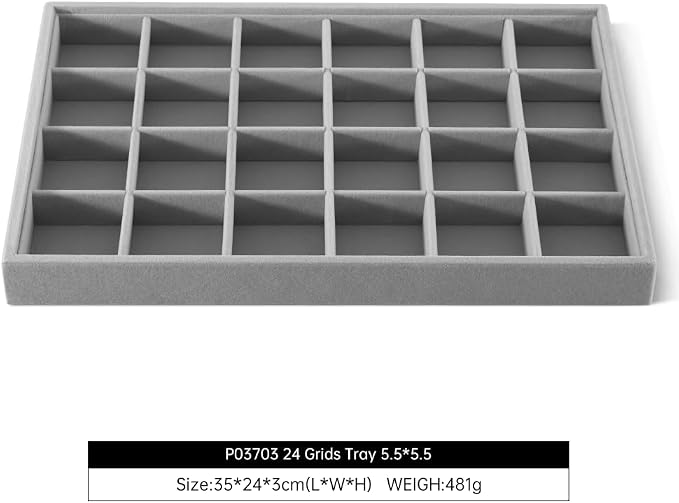 Velvet Stackable Jewelry Display Tray, 24 Grid Earring Ring Storage Tray - Image 2