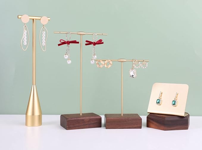GemeShou 2pcs Gold earring display T bar stand, Big jewelry earring holders - Image 7