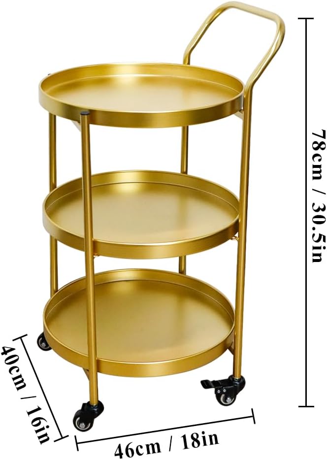 TRIROCKS 18 * 31" H Round Gold 3-Tier Rolling Bar Cart - Image 5