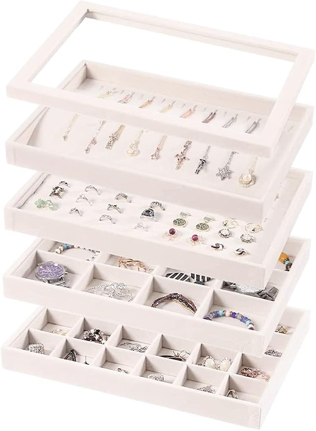 Coward Set of 5 Stackable Jewelry Organizer Tray Necklace Earring Box Storage - Image 8