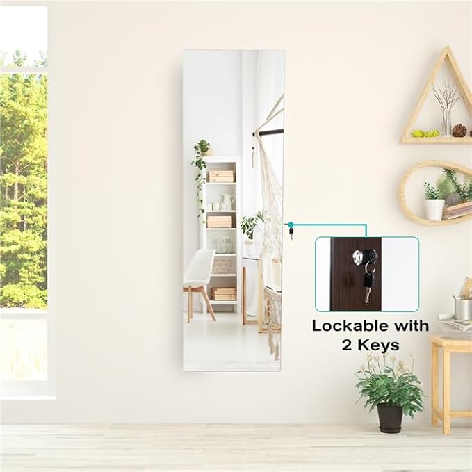 LDAILY 47” LED Jewelry Armoire, Door/Wall Mounted Mirror w/Storage, 4 Shelves - Image 3