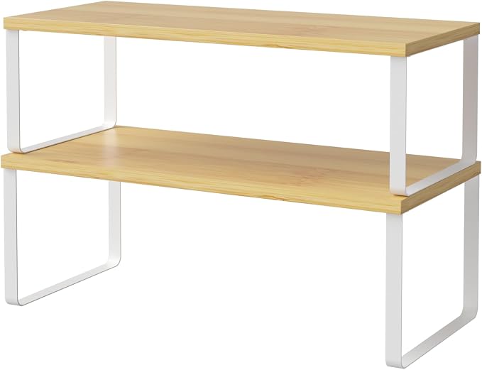 NEX Bamboo Cabinet Organizer Shelf, Spice Rack, Stackable Kitchen Shelves by NEX