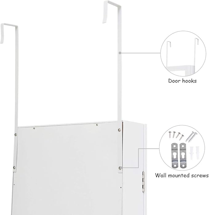 Giantex Wall Door Mounted Mirrored Jewelry Cabinet Jewelry Armoire Storage - Image 4