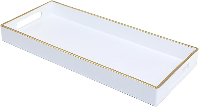 White Bathroom Vanity Tray for Countertop, Small Plastic Toilet Tank Versatile by Leemxiiny