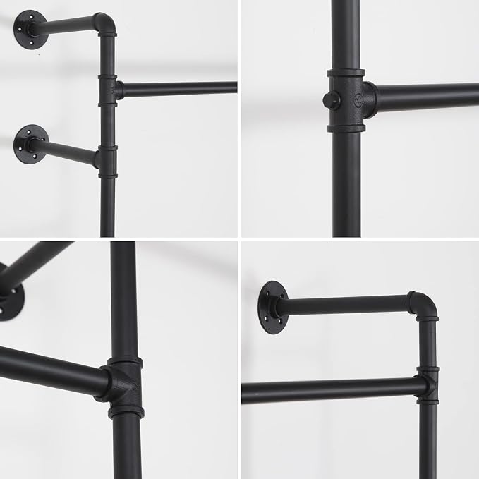 Industrial Pipe Clothes Rack, Heavy Duty Detachable Wall Mounted Black Iron - Image 4