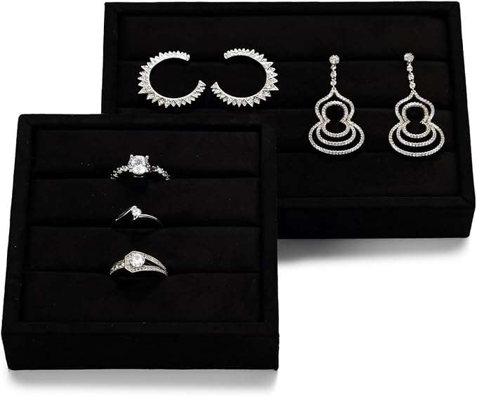 Oirlv 3 Slots Velvet Small Ring Organizer Earrings Trays Showcase Display - Image 5