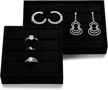 Oirlv 3 Slots Velvet Small Ring Organizer Earrings Trays Showcase Display - Image 5