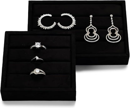 Oirlv 3 Slots Velvet Small Ring Organizer Earrings Trays Showcase Display - Image 4