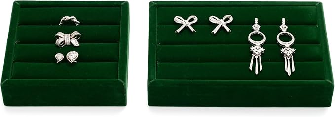 Green Velvet 3-Slots Jewelry Ring Display Tray Showcase Small Jewelry Display - Image 6
