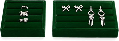 Green Velvet 3-Slots Jewelry Ring Display Tray Showcase Small Jewelry Display - Image 6