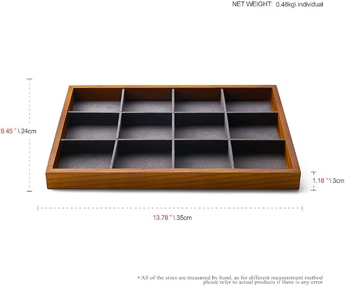 Oirlv 12 Grids Wood Jewelry Organizer Tray Stackable Jewelry Drawer Tray - Image 9
