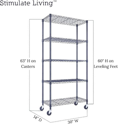 30"x14"x60" PRIME HEAVY DUTY Black 5-Tier Wire Shelving 1, 750 LBS MAX Capacity - Image 2