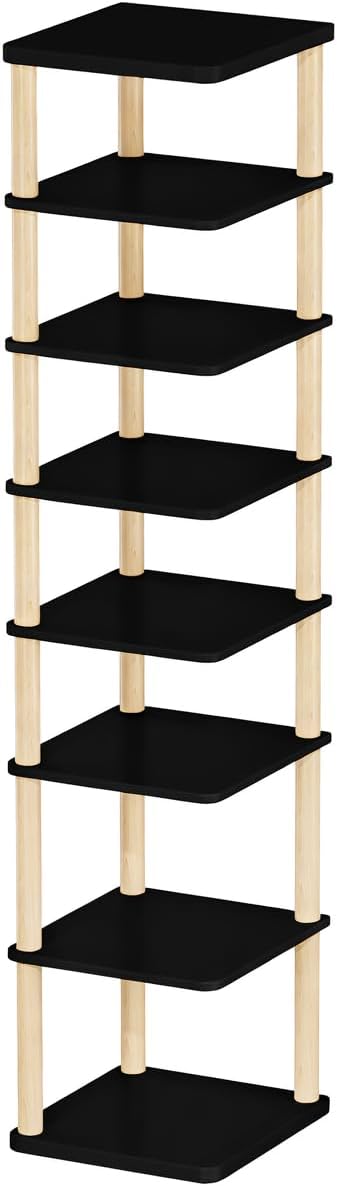 LUCKNOCK 8 Tiers Vertical Shoe Rack White and Brown by LUCKNOCK