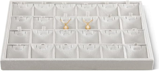 Velvet Necklace Display Tray, Stackable 24 Grid Insert Pendant Necklaces by Dansmiy