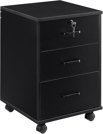 File Cabinet with Lock 3 Drawer Mobile Filing Cabinet with 360° Swivel Wheels by OFCASA