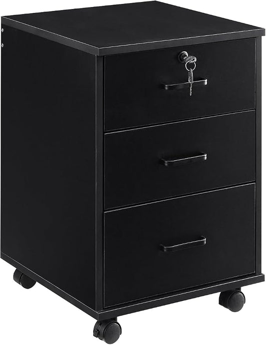 File Cabinet with Lock 3 Drawer Mobile Filing Cabinet with 360° Swivel Wheels by OFCASA