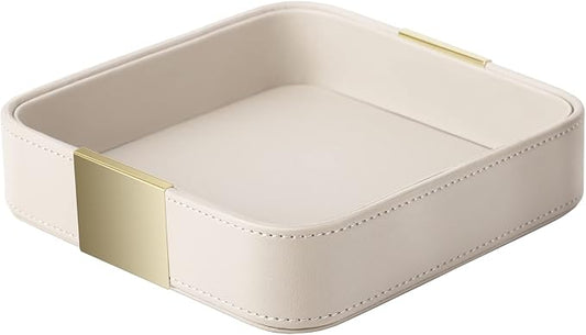 SANZIE Luxury Leather Desktop Storage Small Catchall Organizer Decorative Tray by SANZIE