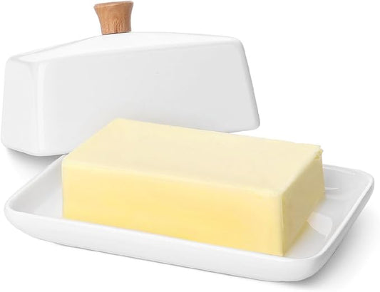 Flexzion Ceramic White European Butter Dish by Flexzion