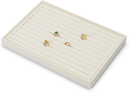 Jewelry Ring Display Tray Beige Microfiber Ring Earrings Display Organizer Tray - Image 6