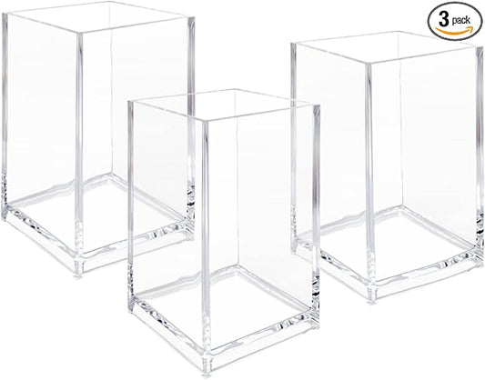 3 Pack Clear Acrylic Cosmetic Pencil Pen Holder Cup, Desk Acrylic Brushes by Newkita