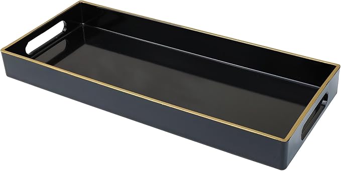 Black Vanity Tray with Handles, Decorative Tray Desktop Storage Organizer by Leemxiiny