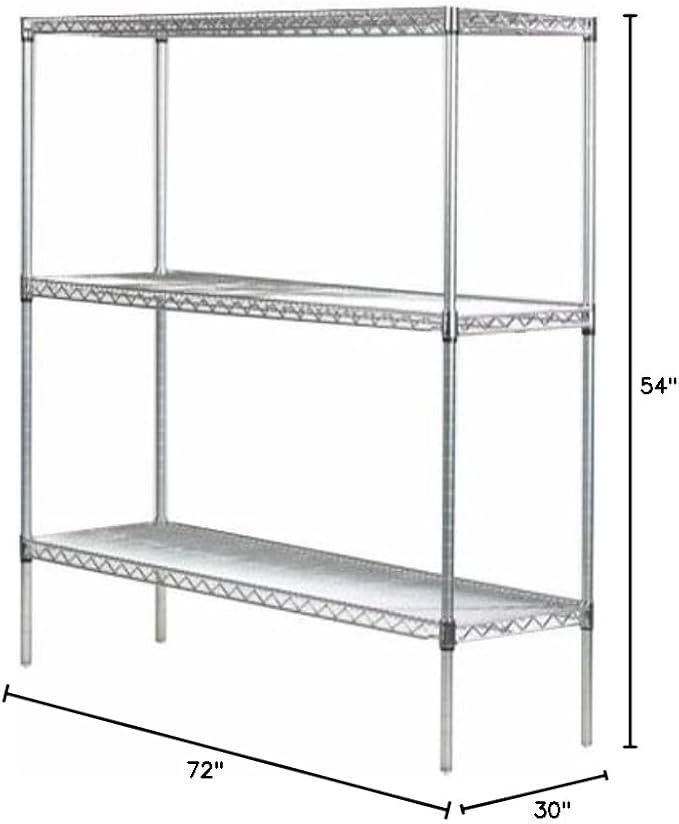 Omega 30" Deep x 72" Wide x 54" High 3 Tier Chrome Starter Shelving Unit - Image 2
