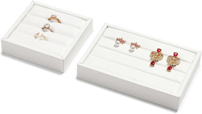 Oirlv 3 Slots PU Leather Small Ring Organizer Earrings Trays Showcase Display - Image 4