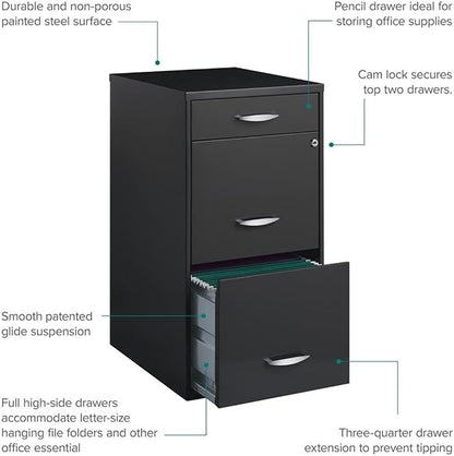 Scranton & Co 3-Drawer Contemporary Metal Filing Cabinet in Charcoal - Image 7