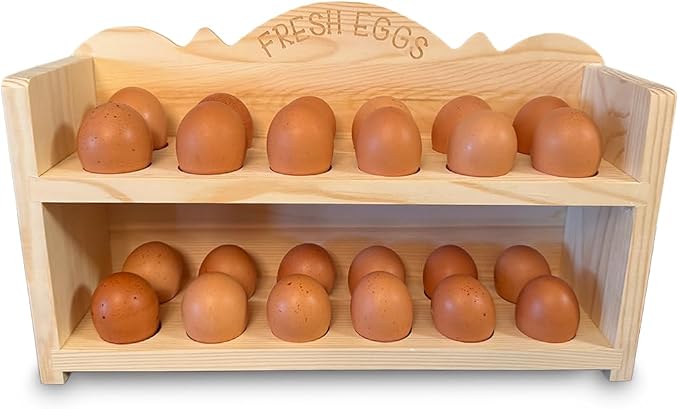 Natural Wood Premium Pine Wooden Egg Holder 2-Tier Durable 24-Egg Storage by WildAFCreations