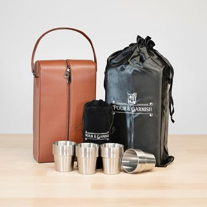 POUR & GARNISH Bourbon, Whiskey & Wine Double Bottle Travel Bag – Vegan Leather - Image 5