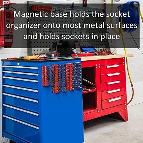 Olsa Tools Magnetic Socket Organizer | 1/4-inch Drive | SAE | RED | Holds 26 - Image 6