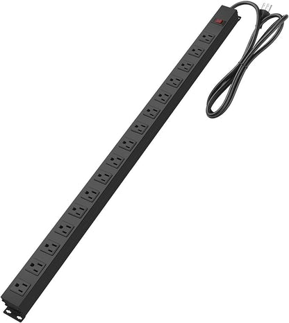 HHSOET Metal Wall Mount Power Strip, 16 Outlets, 3 FT SJT 3/C 14AWG Power Cord by HHSOET