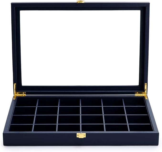 Oirlv Premium Blue Leather 24 Grid Jewelry Tray by Oirlv