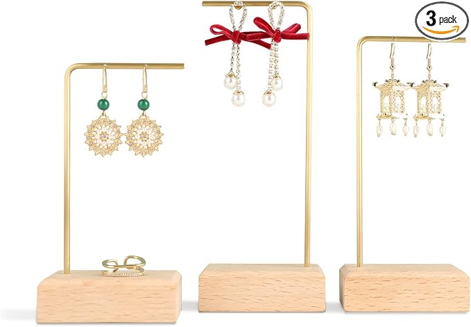 GemeShou 3pcs Beech wooden dangle earring stand holder, hoop earring displays by GemeShou