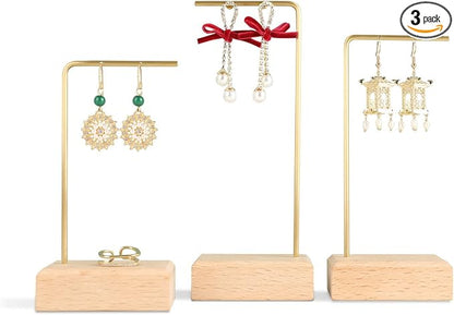 GemeShou 3pcs Beech wooden dangle earring stand holder, hoop earring displays by GemeShou