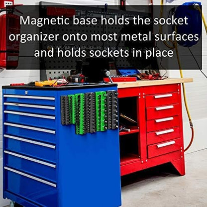 Olsa Tools Magnetic Socket Organizer | 1/4-inch Drive | SAE | Green | Holds 26 - Image 6