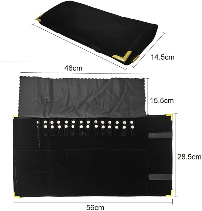 Premium Jewelry Roll Organizer for 16 Necklaces 55cm x 29cm Metal Snap & Velcro - Image 4