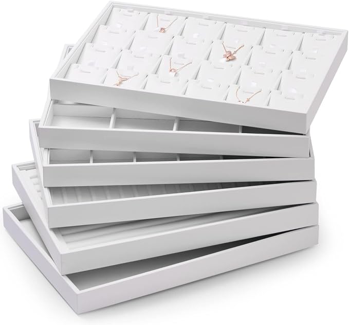 Oirlv Premium White Leather Stackable Jewelry Tray Flat Jewelry Organizer Tray - Image 6