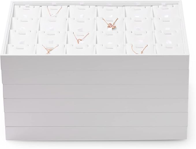 Oirlv Premium White Leather Stackable Jewelry Tray 24 Grid Jewelry Organizer - Image 5