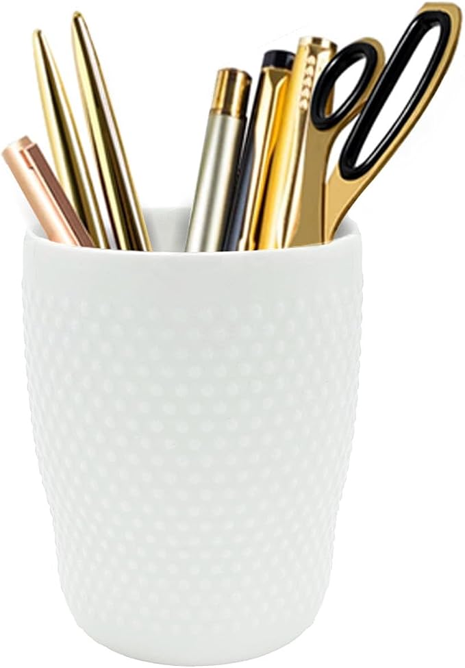 Vintage Ceramic Pen Holder for Desk Cute, Round Pencil Cup for Office Home by TANZOIJI