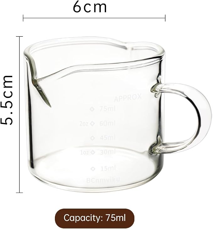 BCnmviku 1 Pack Double Spouts Measuring Triple Pitcher Milk Cup 75ML Espresso - Image 2