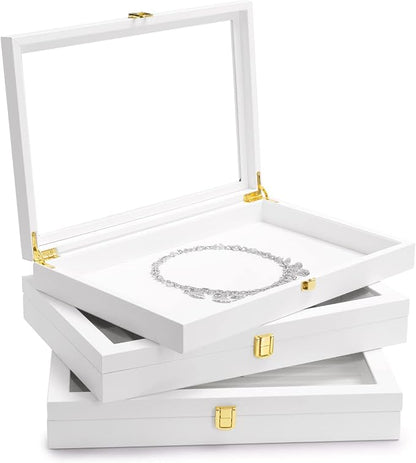 Oirlv White Leather Acrylic Lid Jewelry Necklace Organizer Box Necklace - Image 8