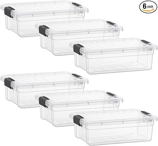 Superio Storage Bins with Lids- 6 Pack, 4.5 Qt Clear Boxes by Superio