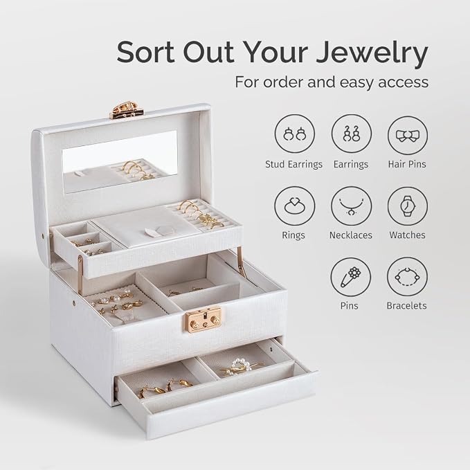 CASEGRACE Jewelry Box, 3 Layers Leather Jewelry Storage Box - Image 2