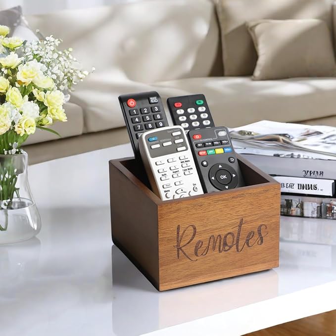 Acacia Wood Remote Control Holder Caddy, TV Organizer - Image 3