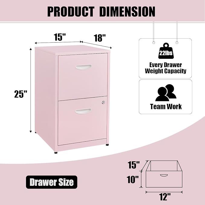 2 Drawer File Cabinet with Lock, Metal Vertical File Cabinets, Steel Light Duty - Image 3