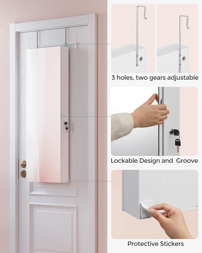 SONGMICS Mirror Jewelry Cabinet Armoire Organizer, Wall or Door Mount Storage - Image 9