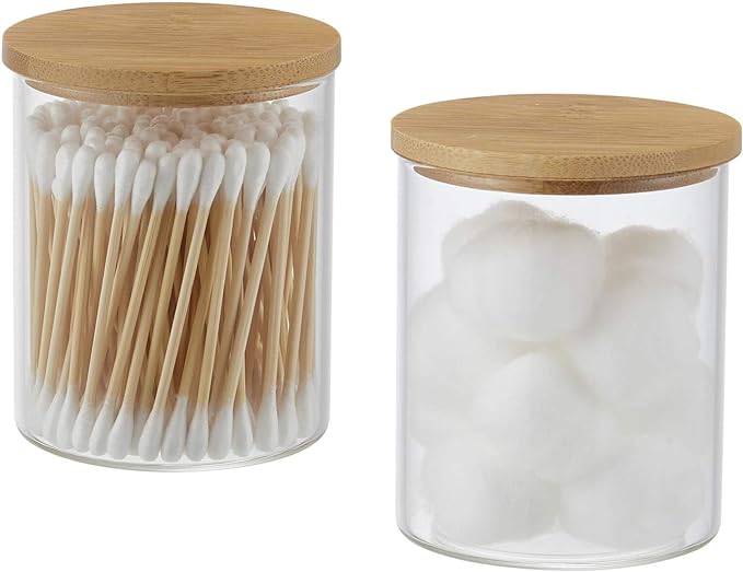 Qtip Holder With Vanity Tray, Glass Apothecary Jars With Lids - Image 2