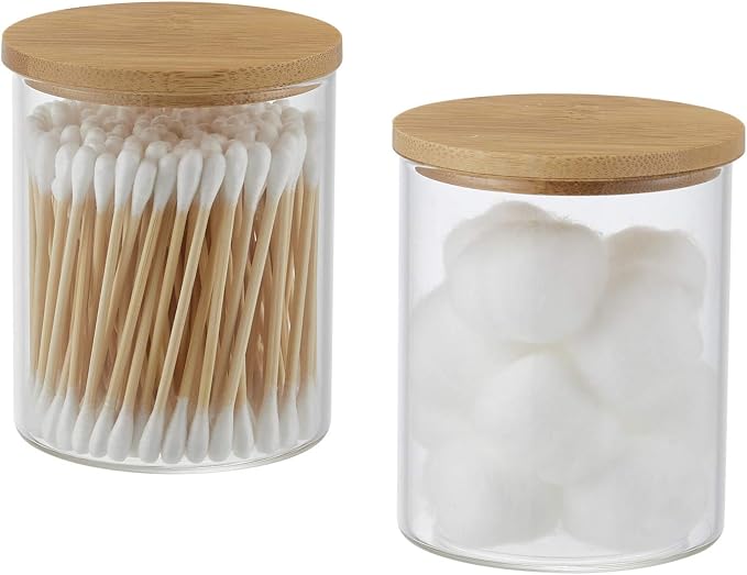 Glass Qtip Holder with Vanity Tray, Apothecary Jars Bathroom Accessories - Image 2